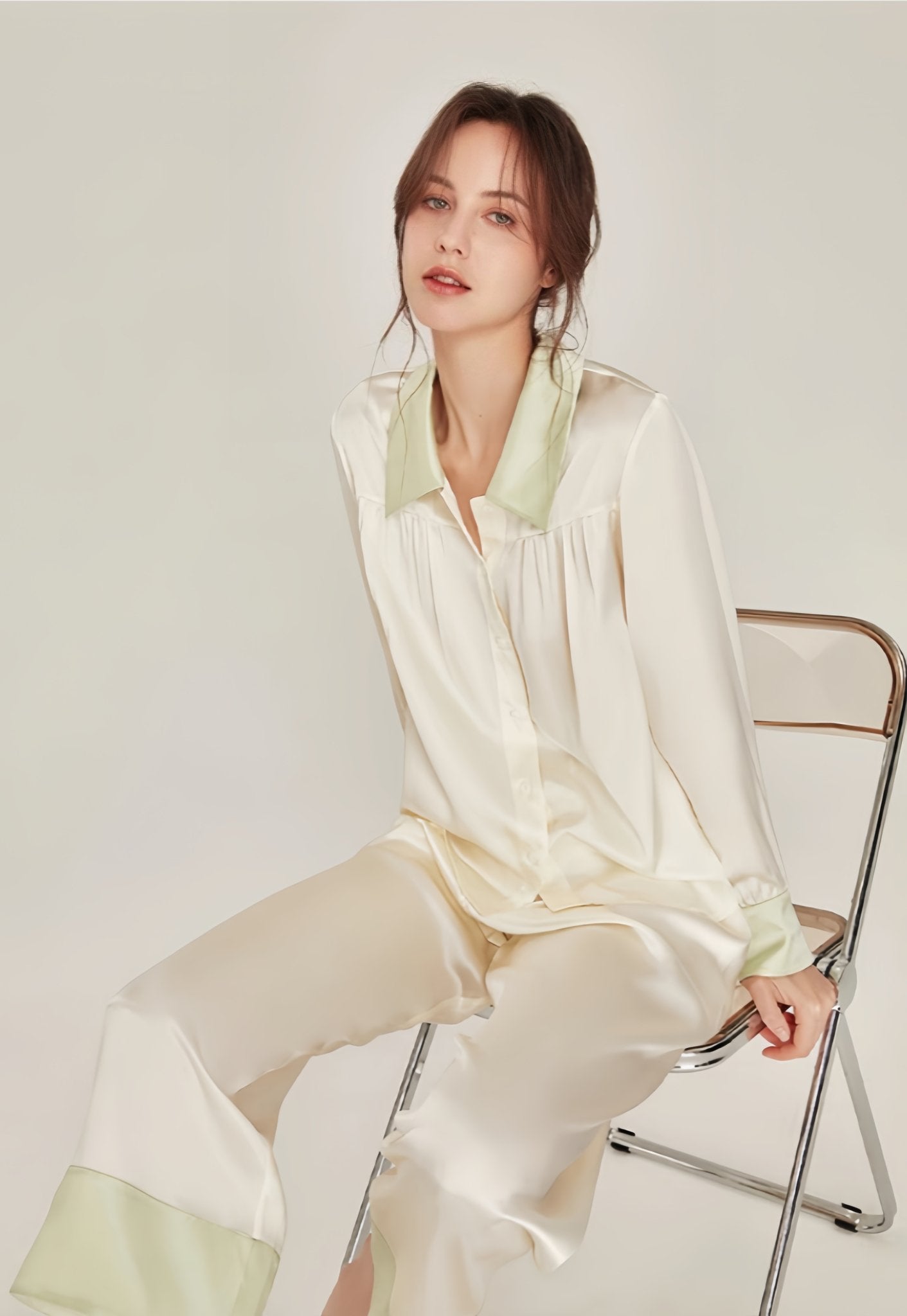 Classic long sleeve silk suit - ErosLace