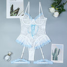 Contrast color lace strap bodysuit set - ErosLace