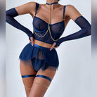 Cute Sheer Sexy Lingerie Set with Chain Halter, Gloves, and Tulle Skirt - ErosLace