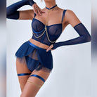 Cute Sheer Sexy Lingerie Set with Chain Halter, Gloves, and Tulle Skirt - ErosLace