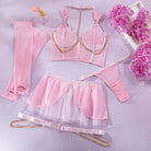 Cute Sheer Sexy Lingerie Set with Chain Halter, Gloves, and Tulle Skirt - ErosLace