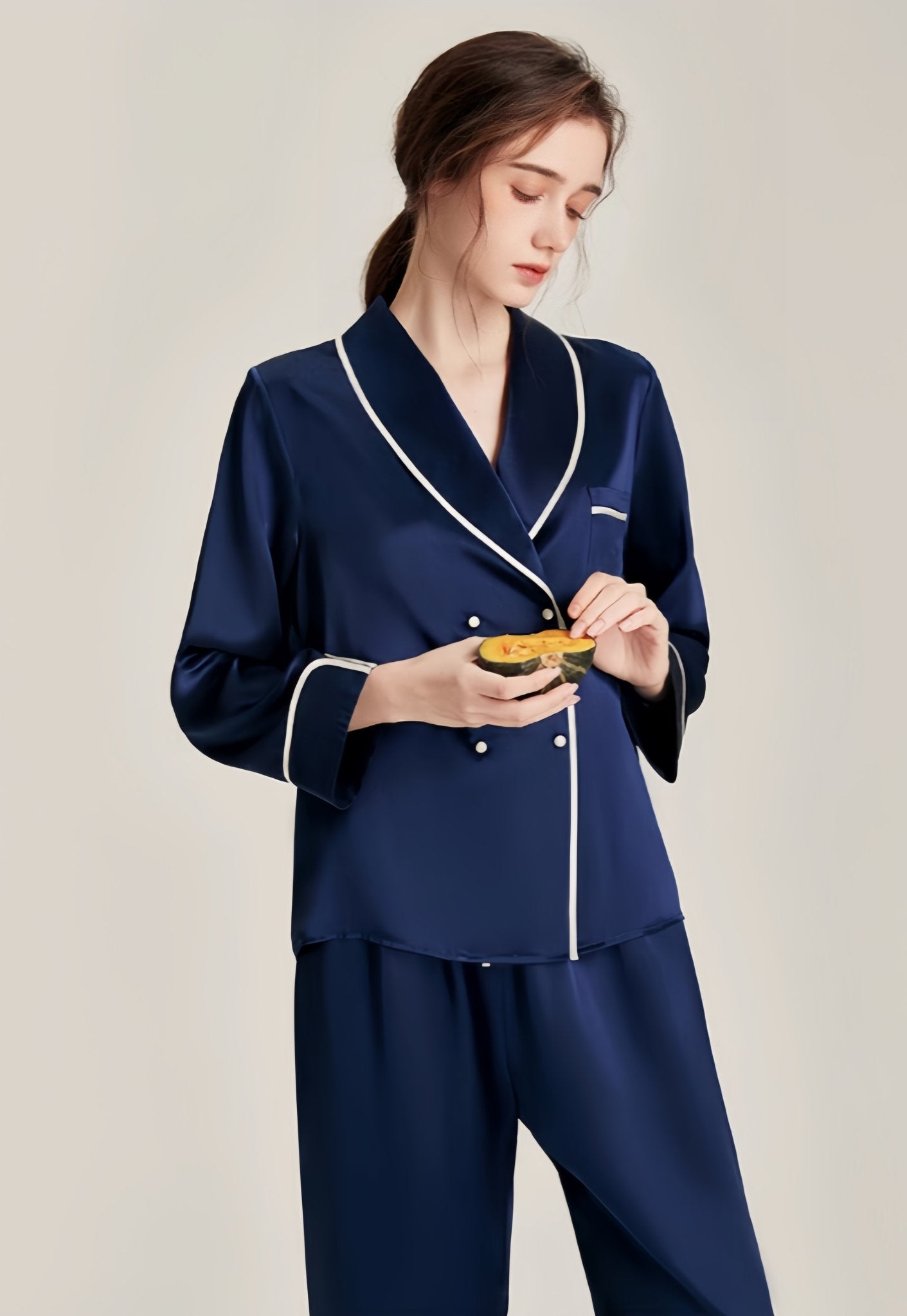 Double - breasted long - sleeved silk suit - ErosLace