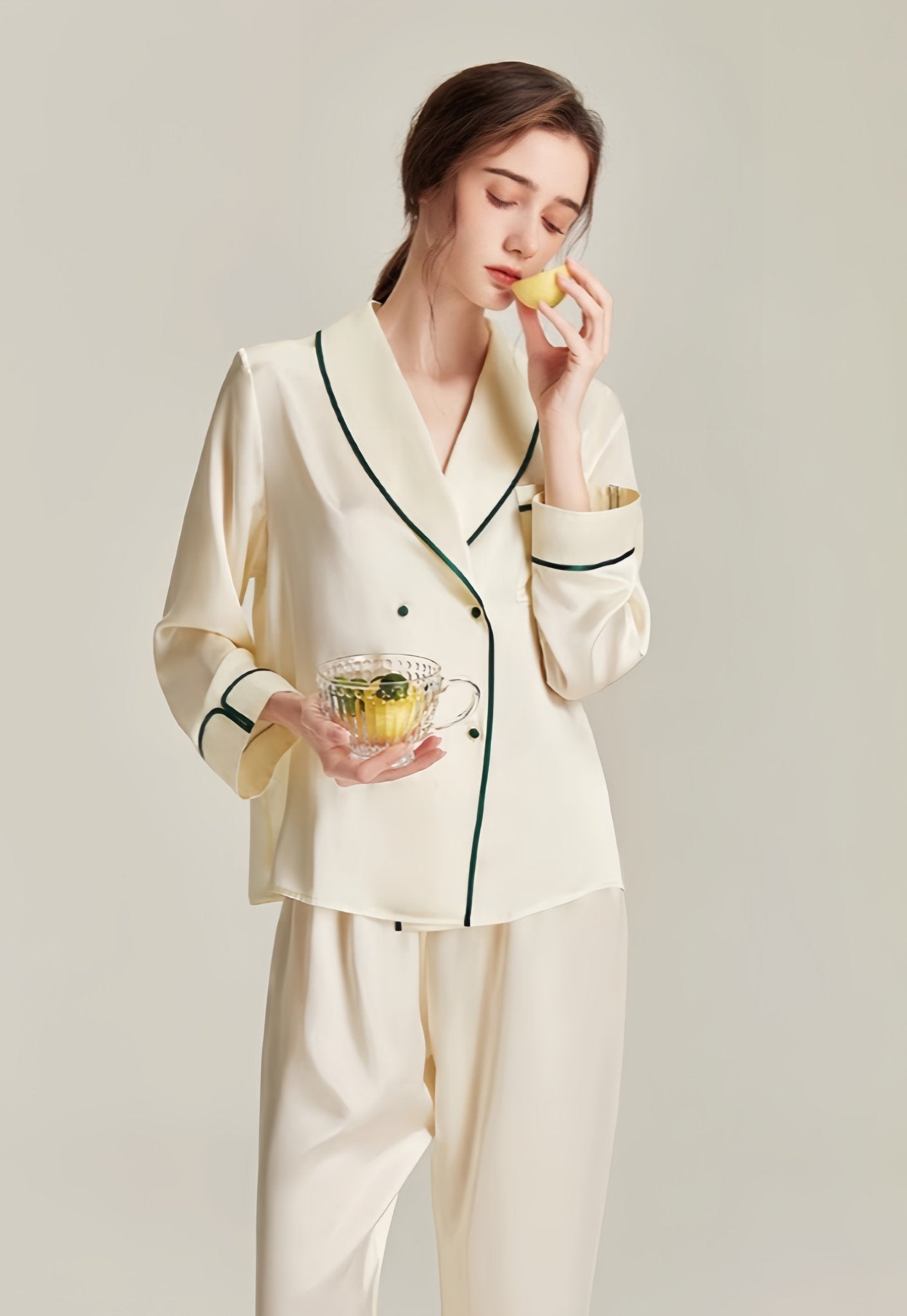 Double - breasted long - sleeved silk suit - ErosLace