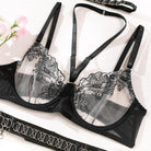 Embroidered Handmade Sheer Halter Lingerie Set with Metal Chains - 5 Pieces - ErosLace