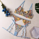 Embroidered multi-color floral erotic lingerie set of four - ErosLace