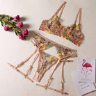 Embroidered multi-color floral erotic lingerie set of four - ErosLace