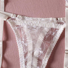 Embroidered Sheer Ruffle Underwire Lingerie Set - 3 Pieces - ErosLace