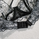 Embroidered Sheer Ruffle Underwire Lingerie Set - 3 Pieces - ErosLace