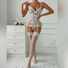 Floral lace suspender sexy lingerie set - ErosLace