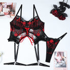 Flower embroidered strappy underwear set - ErosLace