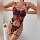 Flower embroidered strappy underwear set - ErosLace