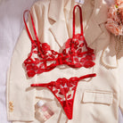 French-style Sexy Red Lip Embroidered Underwire Lingerie Set - ErosLace