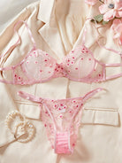 French Sweet Floral Embroidered Sheer Mesh Comfort Push-Up Lingerie Set - ErosLace