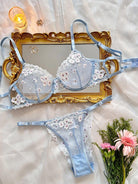 French Sweet Floral Embroidered Sheer Mesh Comfort Push-Up Lingerie Set - ErosLace