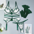 Green leaf contrast lace retro underwear set - ErosLace