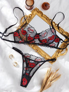 Hot and Sexy Red Lips Embroidered Lingerie Set - ErosLace