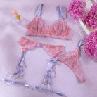 Lace Colorblock Underwire Push-Up Sheer Lingerie Set - 3 Pieces - ErosLace