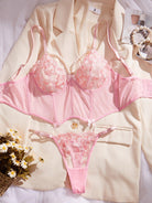 Lace Embroidery Floral Pearl Chain Patchwork Thin Sexy Lingerie Set - ErosLace