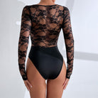 Lace Long-Sleeve Sheer Bodysuit - ErosLace