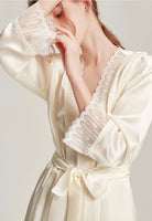 Lace trimmed silk pajama set - ErosLace