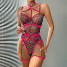 Leopard print see - through mesh jumpsuit in various colors - ErosLace