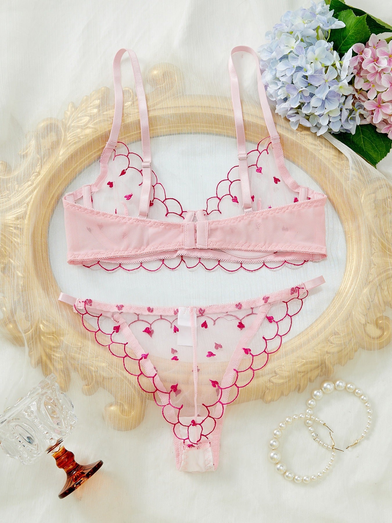 Love embroidered thin see - through underwear set - ErosLace