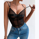 Mesh see-through deep V comfortable push-up double-strap underwear - ErosLace