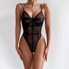 Mesh see-through deep V comfortable push-up double-strap underwear - ErosLace