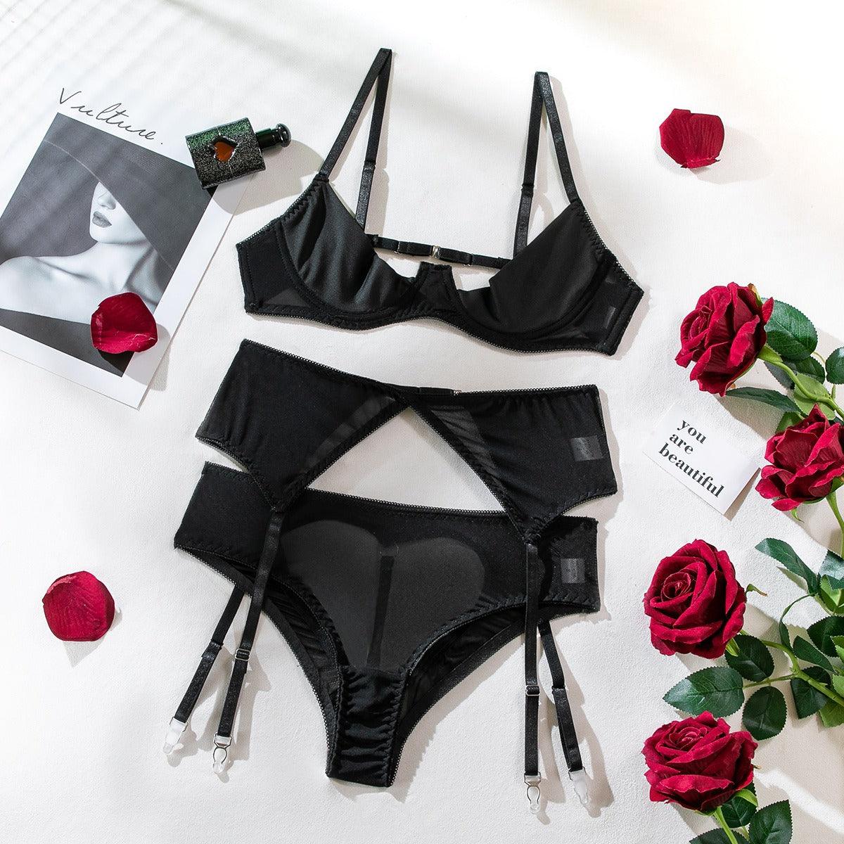 Open Cup Crotchless Lingerie Set - 3 Pieces, Sexy and Alluring - ErosLace