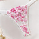 Pink Embroidered Plunge Underwire Push-Up Sheer Sexy Lingerie Set - ErosLace