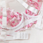 Pink Embroidered Plunge Underwire Push-Up Sheer Sexy Lingerie Set - ErosLace