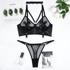 PU matte leather cross patch two - piece underwear set - ErosLace