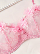 Pure Desire Set: Lace Pink Floral Trim Three-Piece Sexy Thong - ErosLace