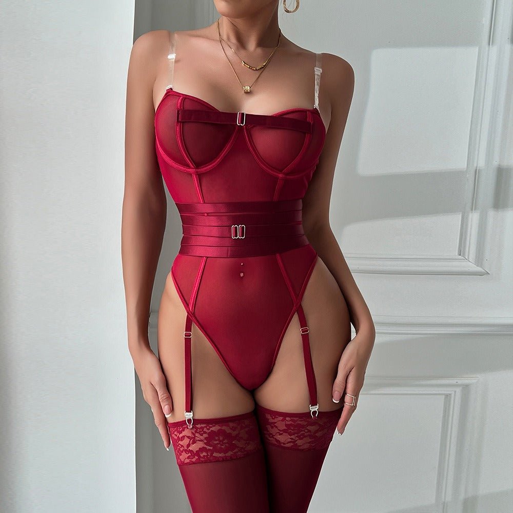 See - through invisible suspender wrap bodysuit - ErosLace