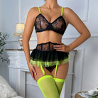 Sexy European Colorblock Bustier Lingerie Set with Stockings - 5 Pieces - ErosLace