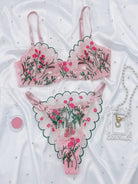 Sheer Floral Embroidered Mesh Push-Up Lingerie - Pure & Sexy - ErosLace