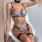 Sheer Mesh Zebra Print Lingerie Set with Underwire and Choker - 4 Pieces - ErosLace