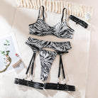 Sheer Mesh Zebra Print Lingerie Set with Underwire and Choker - 4 Pieces - ErosLace