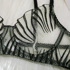 Striped Embroidered Underwire Lingerie Set - 3 Pieces, Nightclub Temptation - ErosLace