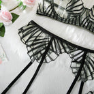 Striped Embroidered Underwire Lingerie Set - 3 Pieces, Nightclub Temptation - ErosLace