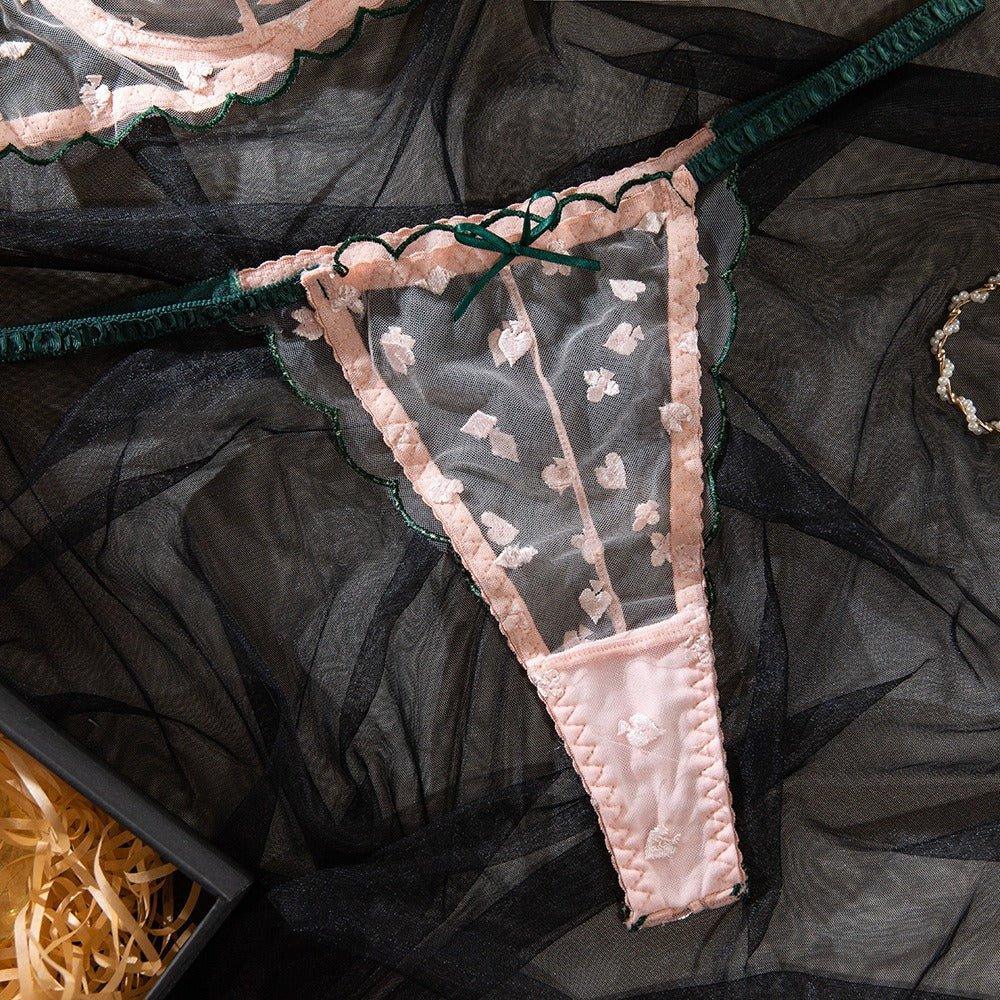 Transparent embroidered pink floral underwear set - ErosLace