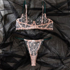 Transparent embroidered pink floral underwear set - ErosLace