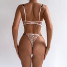 Transparent embroidered pink floral underwear set - ErosLace